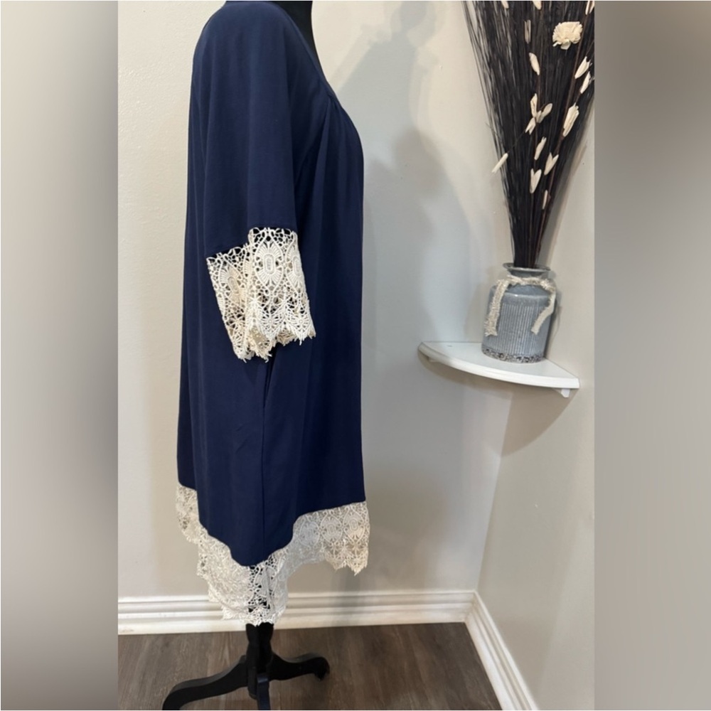 Umgee Navy Boho Tunic Dress with Crochet Trim – Size S - Picture 5 of 7